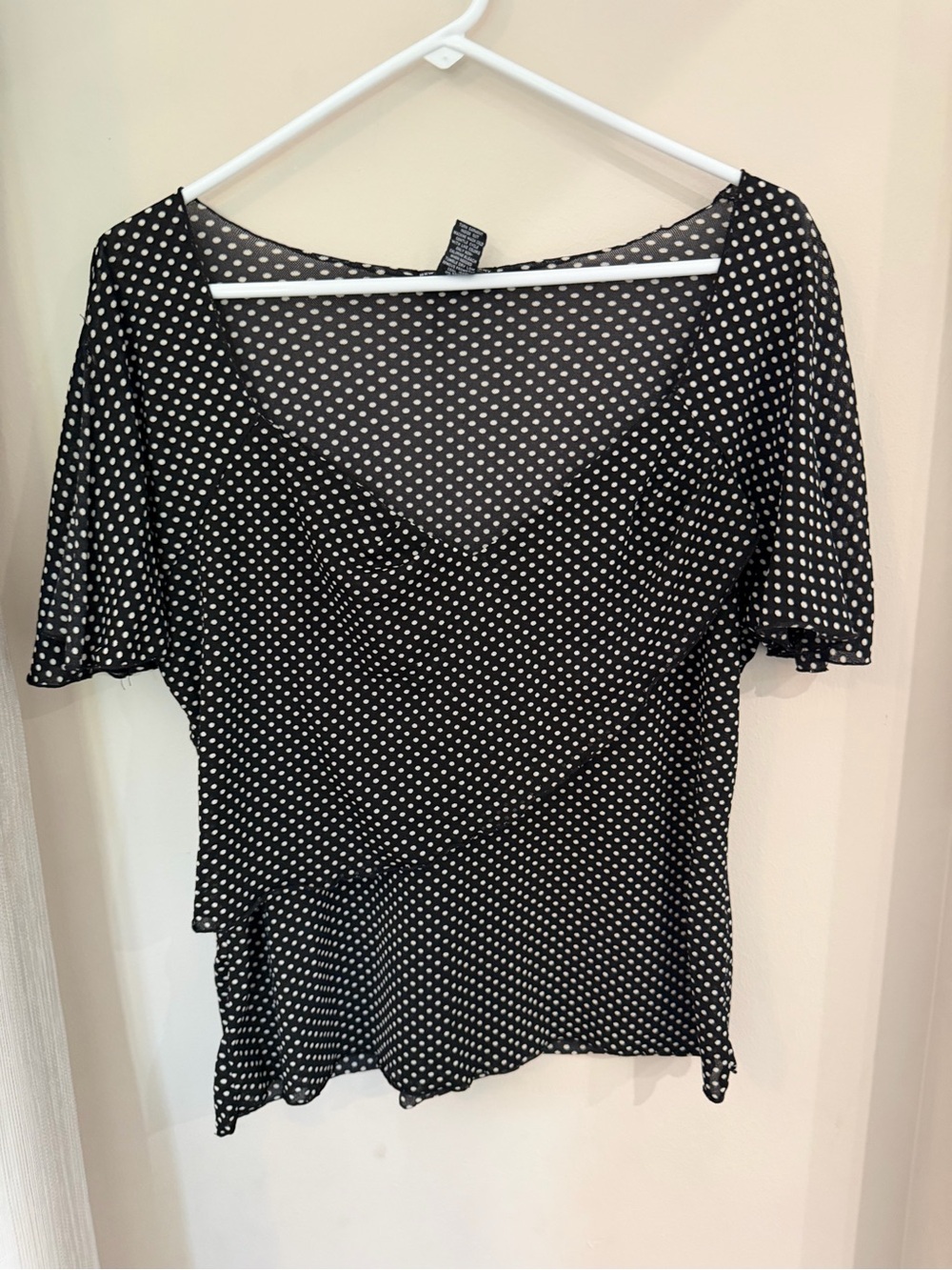 New York & Company Black and White Polka Dot Wrap Top